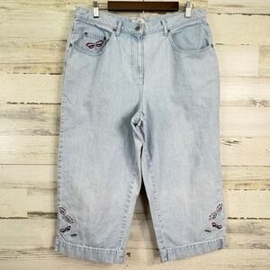 Christopher & Banks Denim Capri Pants Jeans‎ Dragonfly Embroidered Size 14